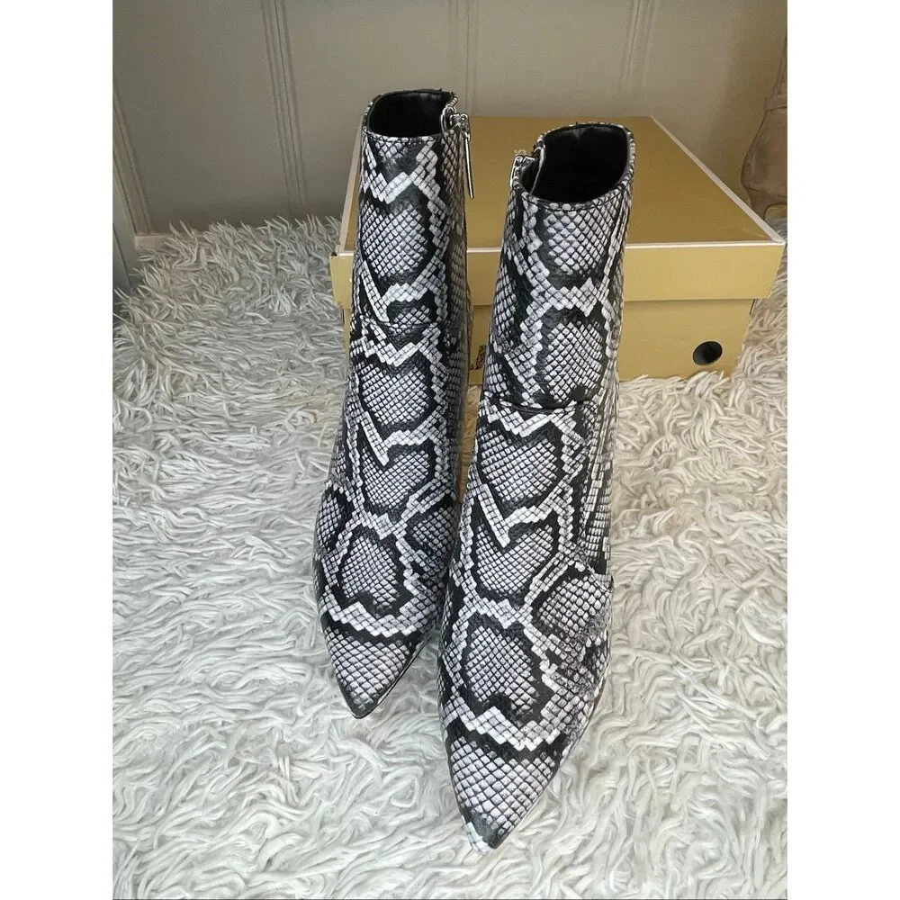 Michael Kors Rue Snake Embossed Leather Ankle Boots 7.5 NEW